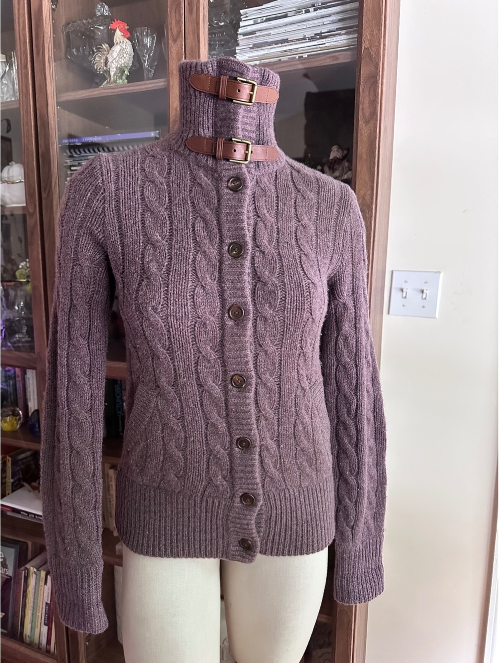 Ralph Lauren Cable-Knit Turtleneck Cardigan Wool/ Cashmere Size S/M - Picture 2 of 9